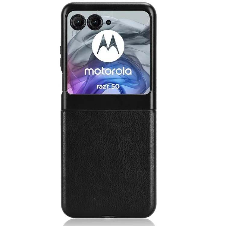 Per Motorola Razr 50 5G Case Litchi Texture PU Leather Coated Hard PC Phone Cover - Nero