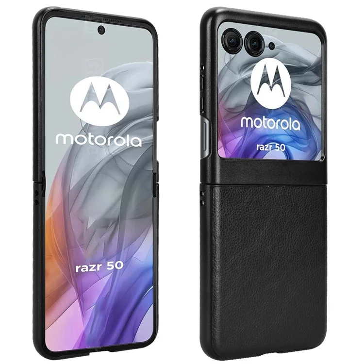 Per Motorola Razr 50 5G Case Litchi Texture PU Leather Coated Hard PC Phone Cover - Nero