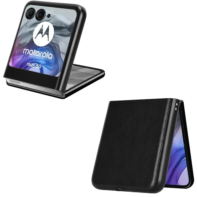 Per Motorola Razr 50 5G Case Litchi Texture PU Leather Coated Hard PC Phone Cover - Nero