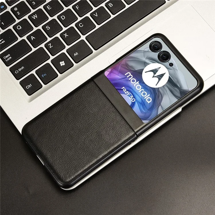 Per Motorola Razr 50 5G Case Litchi Texture PU Leather Coated Hard PC Phone Cover - Nero