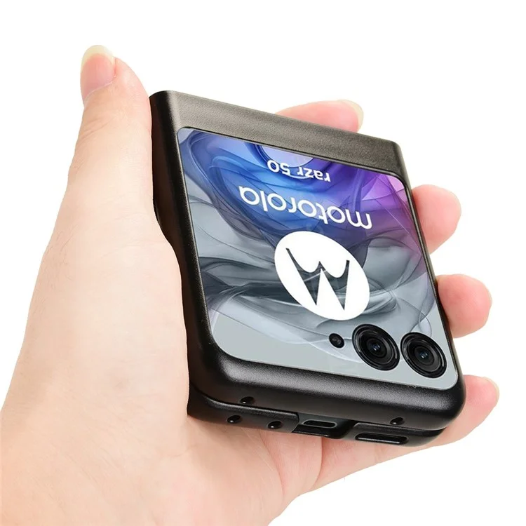 Для Motorola Razr 50 5G Чехол с текстурой личи Кожа+ПК Чехол для телефона с двумя слотами для карт - Черный