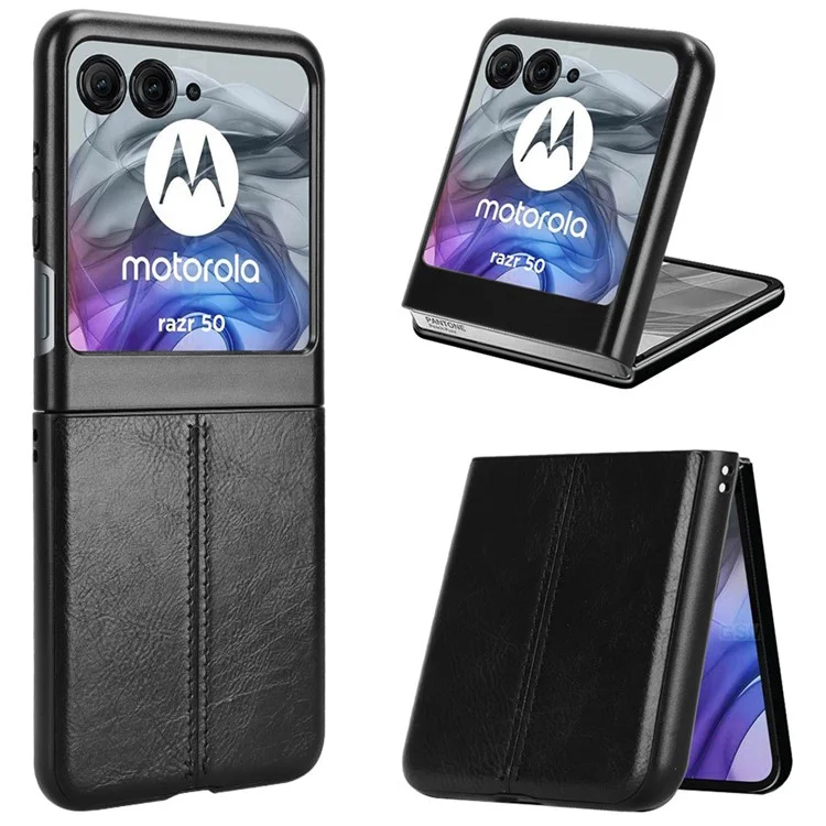 Para Motorola Razr 50 5G Funda Línea de Costura Recubierta de Piel de PU Funda de Teléfono de PC - Negro