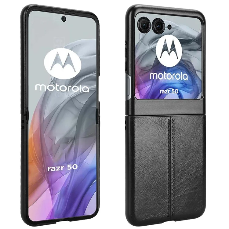 Para Motorola Razr 50 5G Funda Línea de Costura Recubierta de Piel de PU Funda de Teléfono de PC - Negro