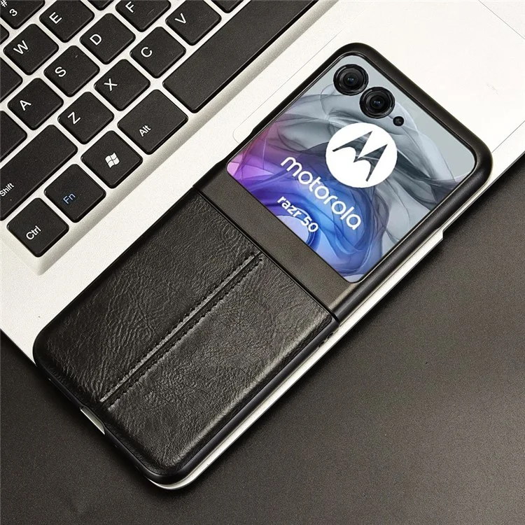 Para Motorola Razr 50 5G Funda Línea de Costura Recubierta de Piel de PU Funda de Teléfono de PC - Negro