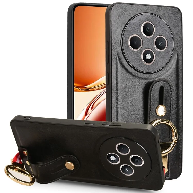Para Oppo Reno12 F 4G Case Wristband Kickstand Leather+PC+TPU Phone Cover with Bottle Opener - Preto