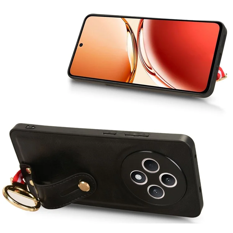 Para Oppo Reno12 F 4G Case Wristband Kickstand Leather+PC+TPU Phone Cover with Bottle Opener - Preto