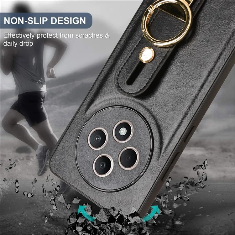 Para Oppo Reno12 F 4G Case Wristband Kickstand Leather+PC+TPU Phone Cover with Bottle Opener - Preto