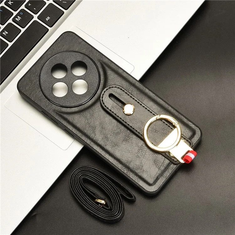 Para Oppo Reno12 F 4G Case Wristband Kickstand Leather+PC+TPU Phone Cover with Bottle Opener - Preto
