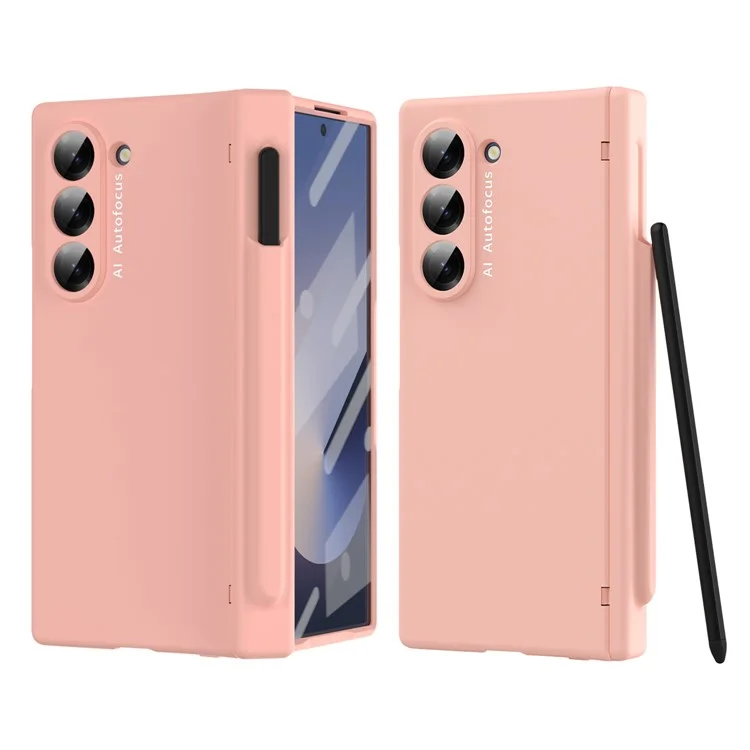 Macaron Series For Samsung Galaxy Z Fold6 5G Case PU Leather+PC Protective Phone Cover with Stylus - Pink