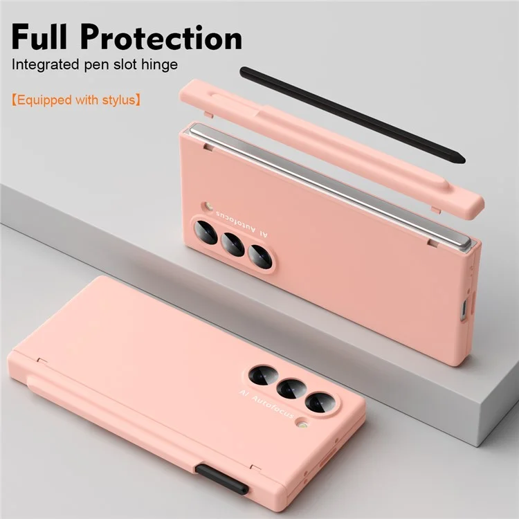 Macaron Series For Samsung Galaxy Z Fold6 5G Case PU Leather+PC Protective Phone Cover with Stylus - Pink