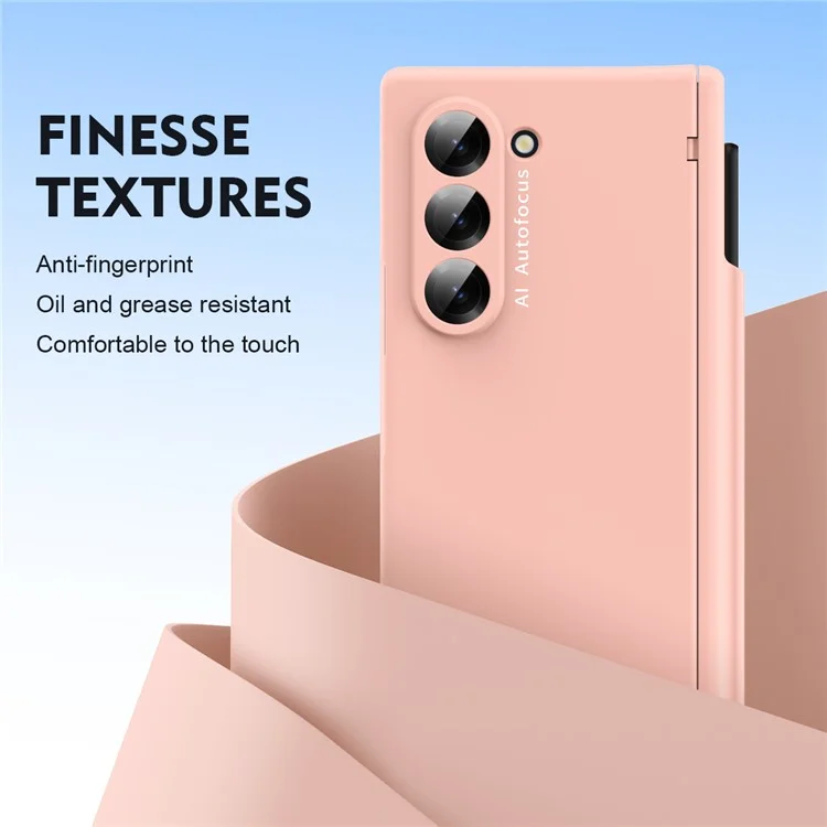 Macaron Series For Samsung Galaxy Z Fold6 5G Case PU Leather+PC Protective Phone Cover with Stylus - Pink