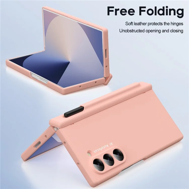 Macaron Series For Samsung Galaxy Z Fold6 5G Case PU Leather+PC Protective Phone Cover with Stylus - Pink