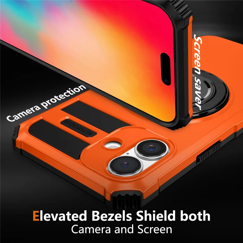 Custodia per iPhone 16 compatibile con MagSafe Rotary Kickstand Anti-Drop TPU+PC Cover per telefono - Arancione