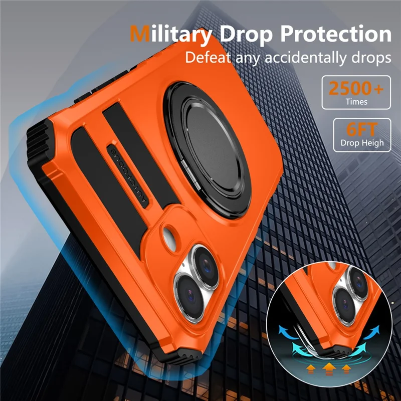 Custodia per iPhone 16 compatibile con MagSafe Rotary Kickstand Anti-Drop TPU+PC Cover per telefono - Arancione