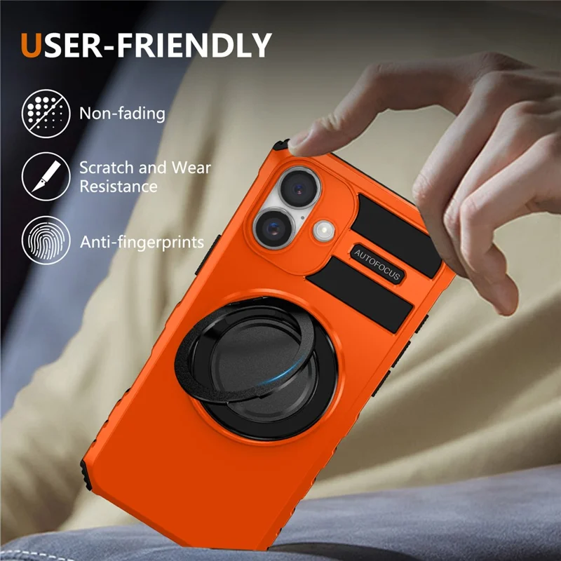 Custodia per iPhone 16 compatibile con MagSafe Rotary Kickstand Anti-Drop TPU+PC Cover per telefono - Arancione