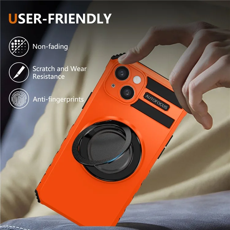 For iPhone 15 Case Compatible with MagSafe Rotary Kickstand Anti-Drop TPU+PC Phone Cover - Orange
