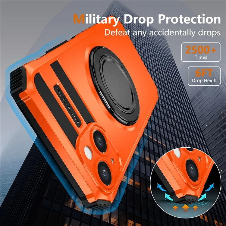 For iPhone 13 Case Compatible with MagSafe Rotary Kickstand Anti-Drop TPU+PC Phone Cover - Orange