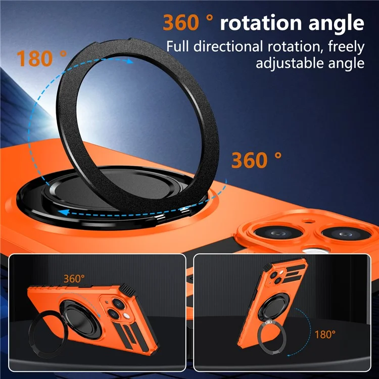 For iPhone 13 Case Compatible with MagSafe Rotary Kickstand Anti-Drop TPU+PC Phone Cover - Orange