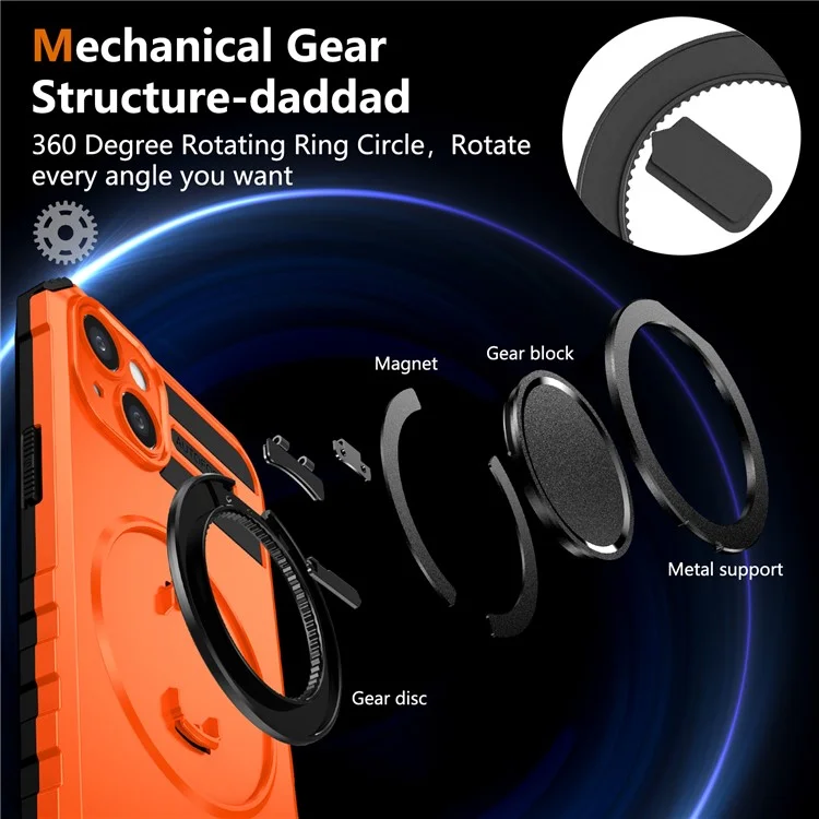 For iPhone 13 Case Compatible with MagSafe Rotary Kickstand Anti-Drop TPU+PC Phone Cover - Orange