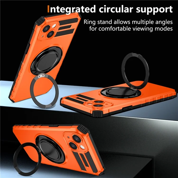 For iPhone 13 Case Compatible with MagSafe Rotary Kickstand Anti-Drop TPU+PC Phone Cover - Orange