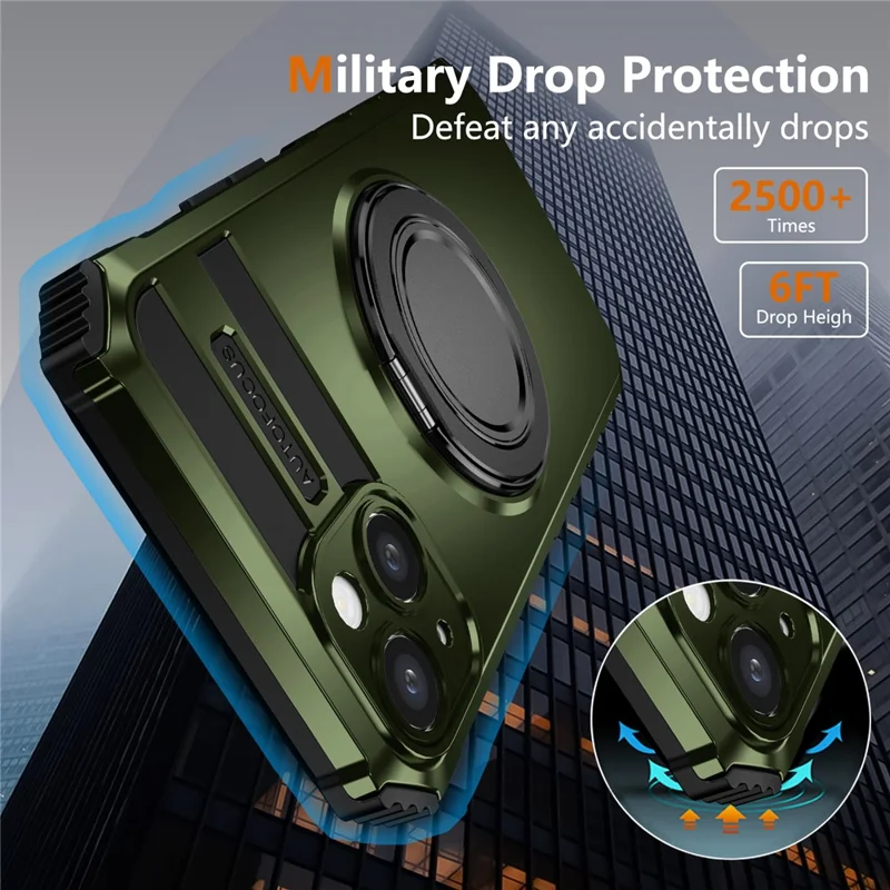 For iPhone 13 Case Compatible with MagSafe Rotary Kickstand Anti-Drop TPU+PC Phone Cover - Blackish Green