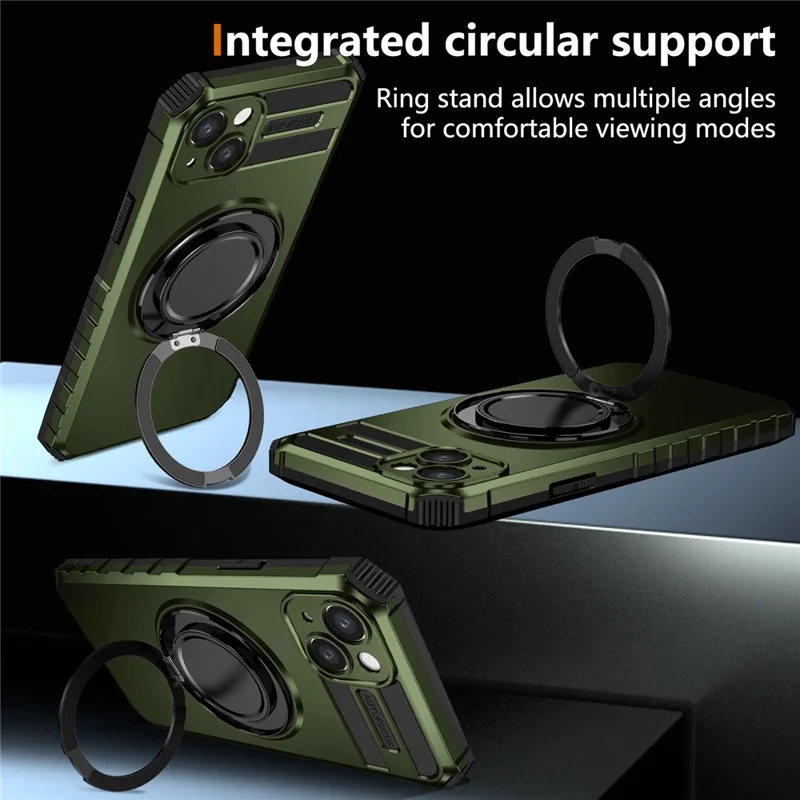 For iPhone 13 Case Compatible with MagSafe Rotary Kickstand Anti-Drop TPU+PC Phone Cover - Blackish Green