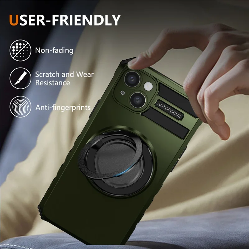 For iPhone 13 Case Compatible with MagSafe Rotary Kickstand Anti-Drop TPU+PC Phone Cover - Blackish Green