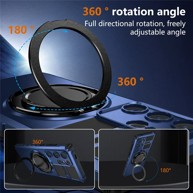 For Samsung Galaxy S24 Ultra Magnetic Case Rotary Kickstand Anti-Drop TPU+PC Phone Cover - Sapphire