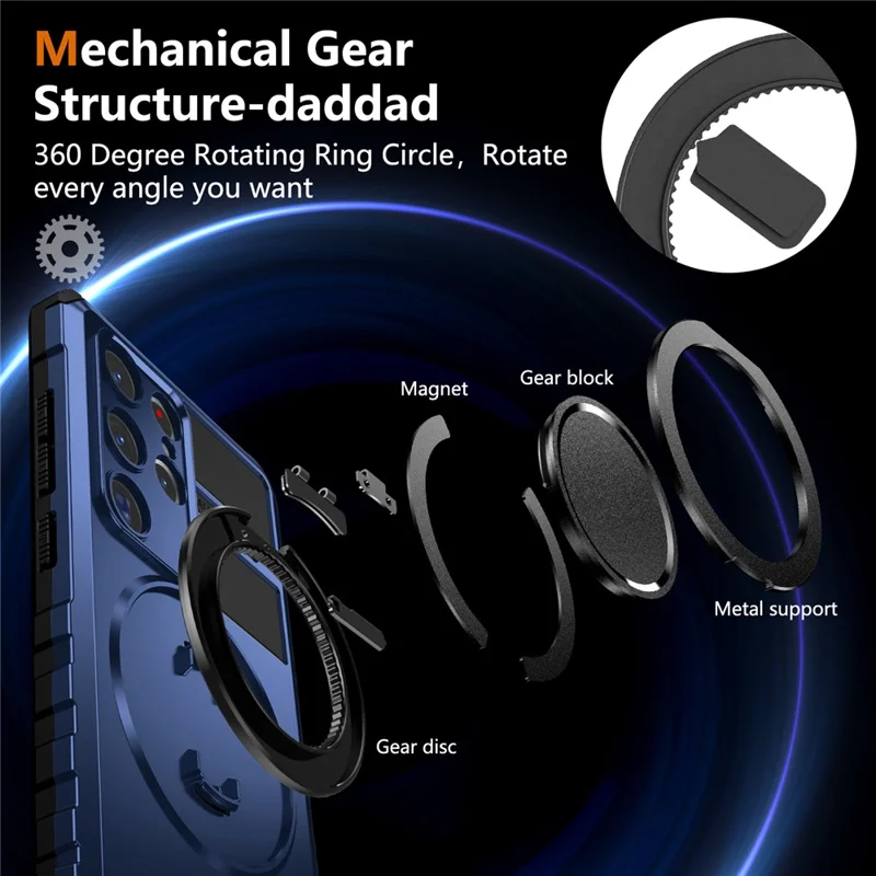 For Samsung Galaxy S24 Ultra Magnetic Case Rotary Kickstand Anti-Drop TPU+PC Phone Cover - Sapphire