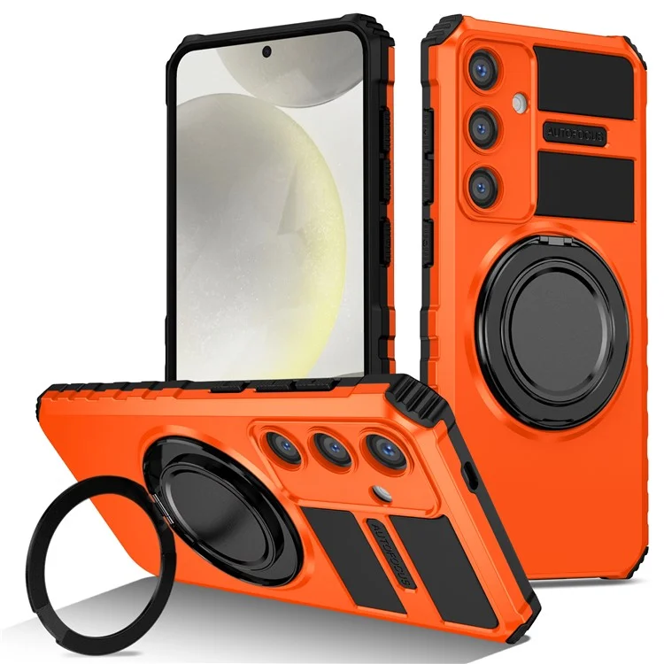 Для чехла Samsung Galaxy S24+ совместимый с MagSafe Rotary Kickstand Anti-Drop TPU+PC Phone Cover - Orange