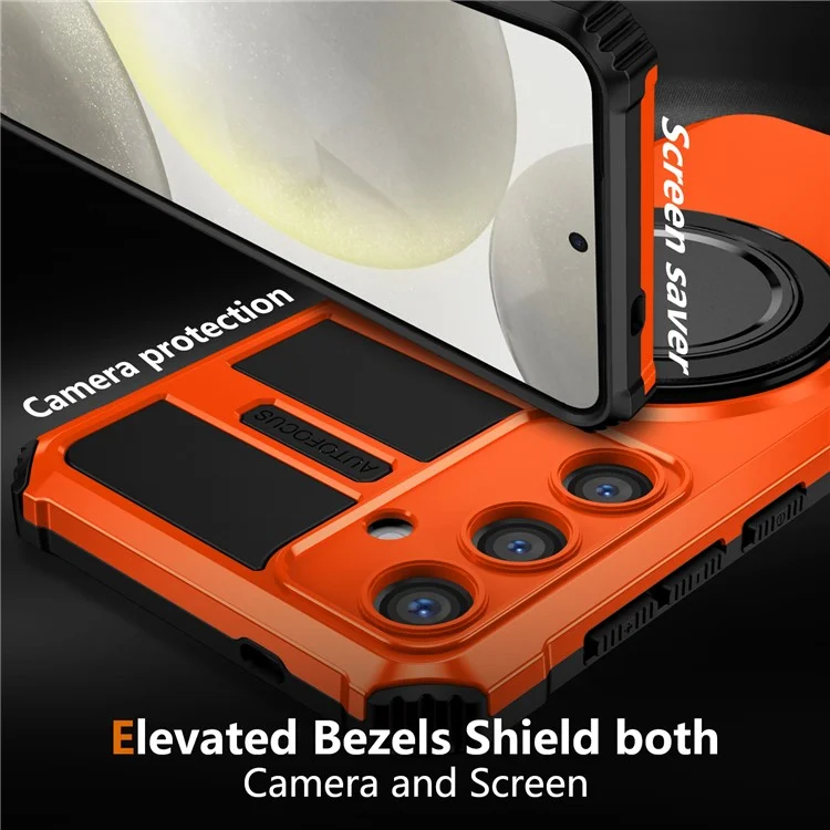 Для чехла Samsung Galaxy S24+ совместимый с MagSafe Rotary Kickstand Anti-Drop TPU+PC Phone Cover - Orange