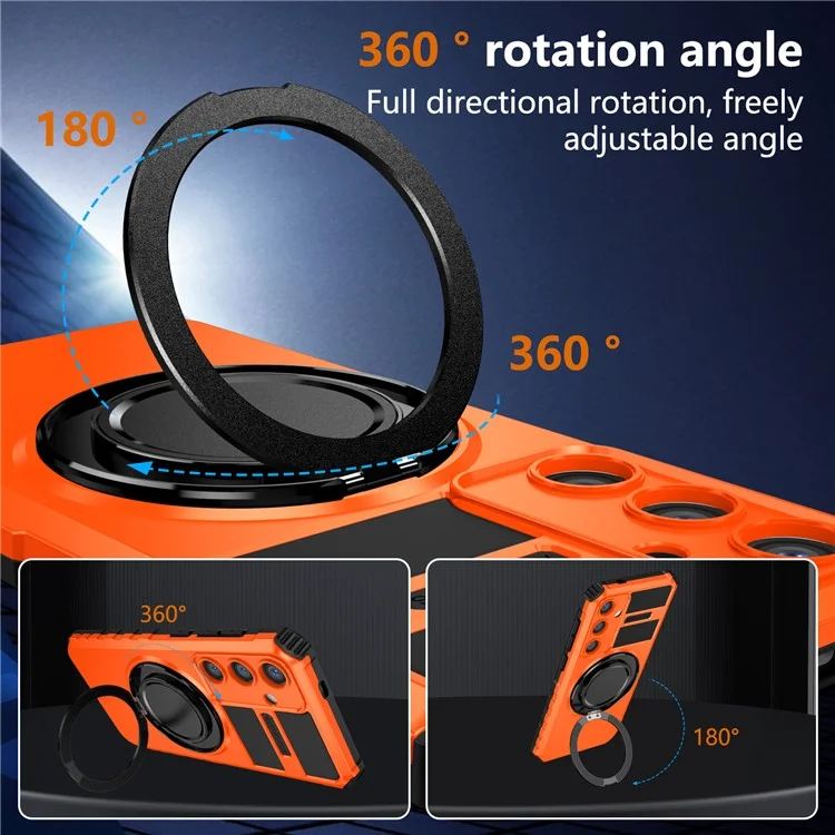 Для чехла Samsung Galaxy S24+ совместимый с MagSafe Rotary Kickstand Anti-Drop TPU+PC Phone Cover - Orange