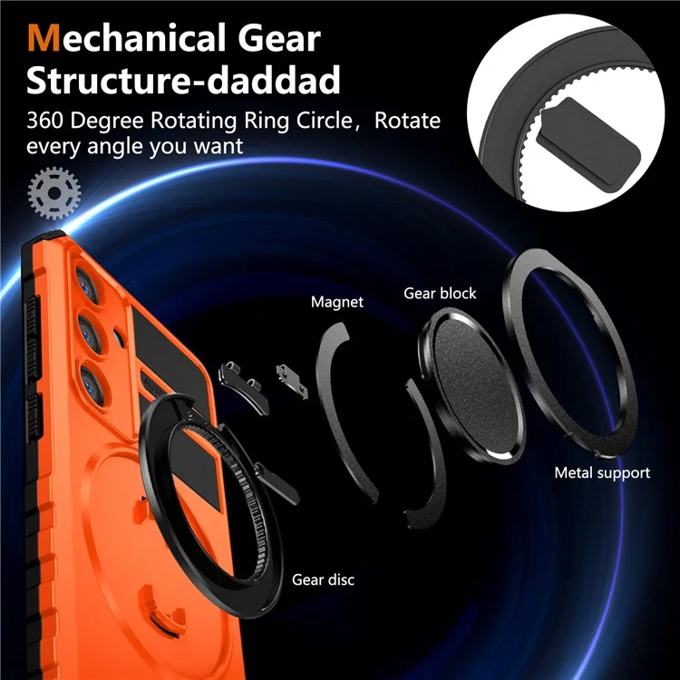 Для чехла Samsung Galaxy S24+ совместимый с MagSafe Rotary Kickstand Anti-Drop TPU+PC Phone Cover - Orange