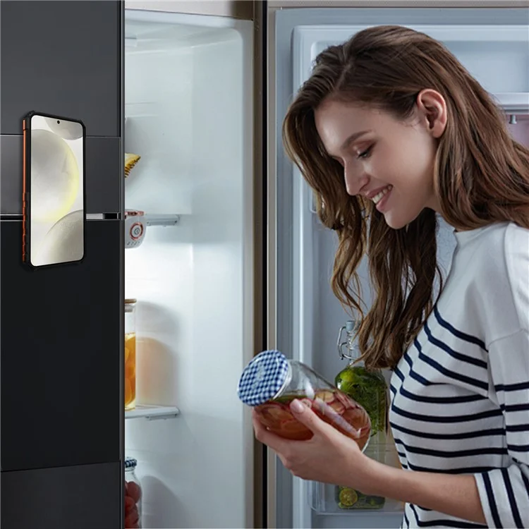 Чехол для Samsung Galaxy S24 с совместимостью с MagSafe, с вращающейся подставкой, ударопрочный, TPU+PC, оранжевый