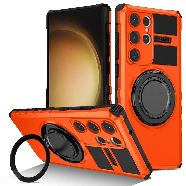 Pour étui Samsung Galaxy S23 Ultra compatible avec Accessoires MagSafe Rotative Support Anti-Chute Protection TPU+PC - Orange