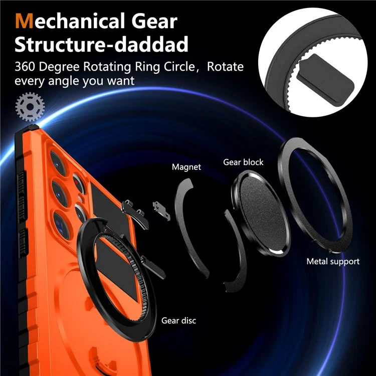 Pour étui Samsung Galaxy S23 Ultra compatible avec Accessoires MagSafe Rotative Support Anti-Chute Protection TPU+PC - Orange