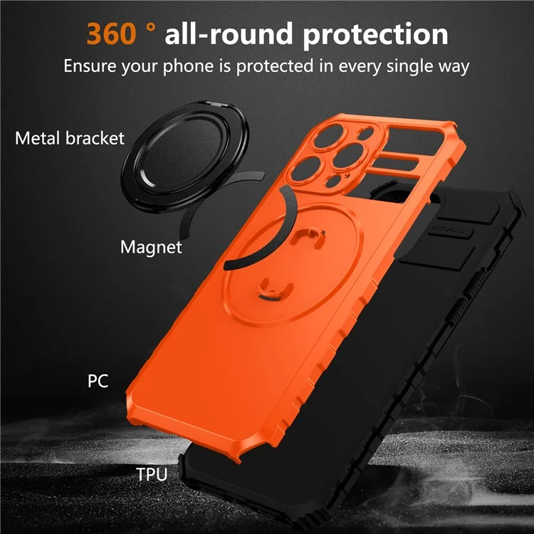 Para iPhone 13 Pro Case Compatível com MagSafe Rotary Kickstand Anti-Drop TPU+PC Phone Cover - Orange