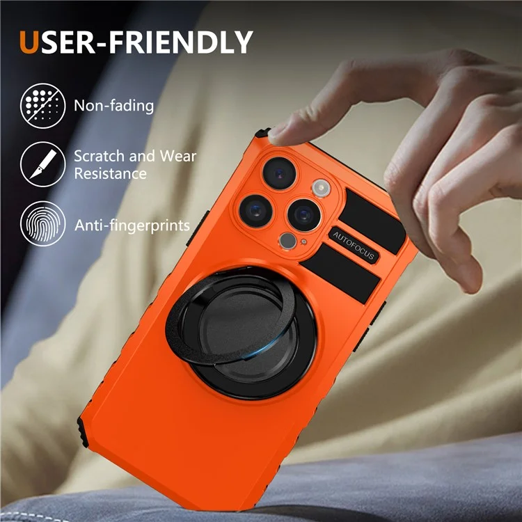 For iPhone 15 Pro Case Compatible with MagSafe Rotary Kickstand Anti-Drop TPU+PC Phone Cover - Orange