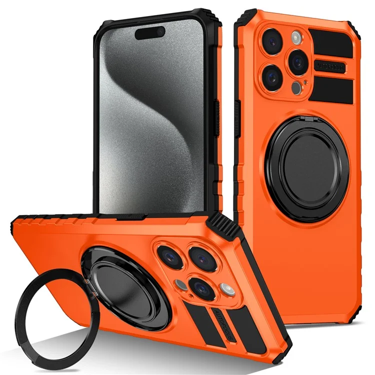 Coque pour iPhone 14 Pro Compatible avec MagSafe Rotative Béquille Anti-Chute Couverture Téléphone TPU+PC - Orange