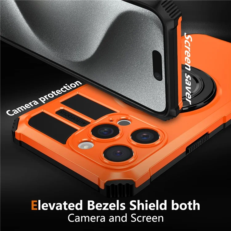 Coque pour iPhone 14 Pro Compatible avec MagSafe Rotative Béquille Anti-Chute Couverture Téléphone TPU+PC - Orange