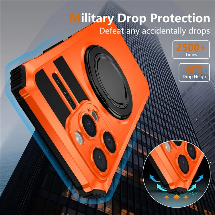 For iPhone 15 Pro Max Case Compatible with MagSafe Rotary Kickstand Anti-Drop TPU+PC Phone Cover - Orange