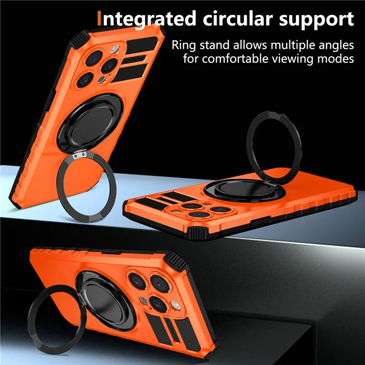 For iPhone 15 Pro Max Case Compatible with MagSafe Rotary Kickstand Anti-Drop TPU+PC Phone Cover - Orange