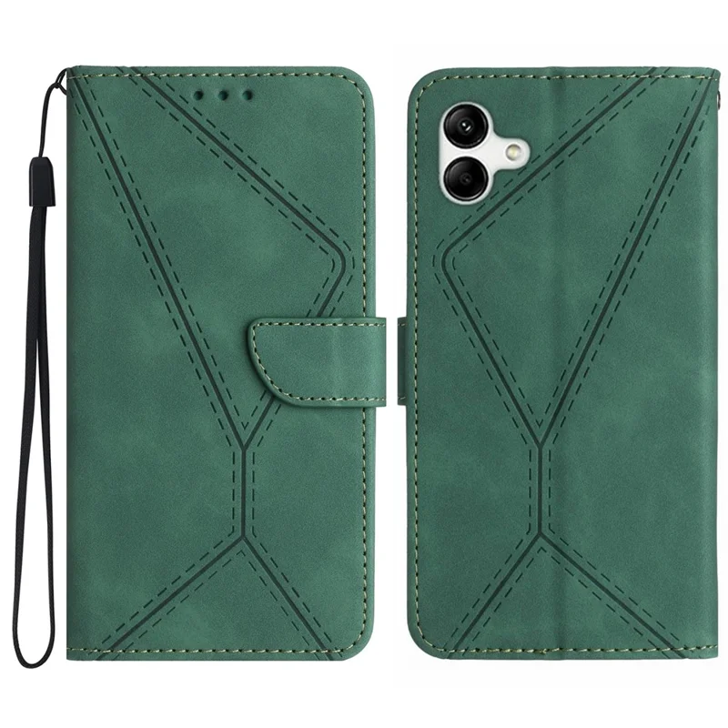 HT05 Para Samsung Galaxy A06 Case Skin-Touch Lines PU Leather Phone Cover - Verde