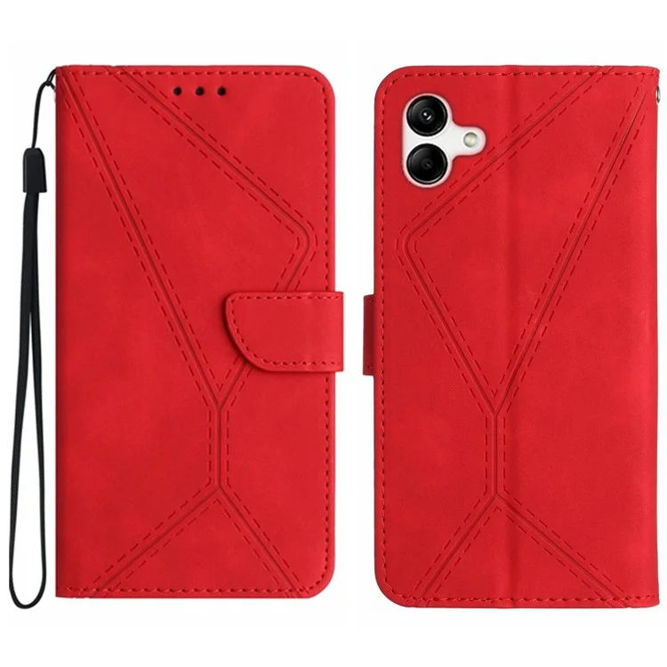 HT05 For Samsung Galaxy A06 4G Case Skin-Touch Lines PU Leather Phone Cover - Red
