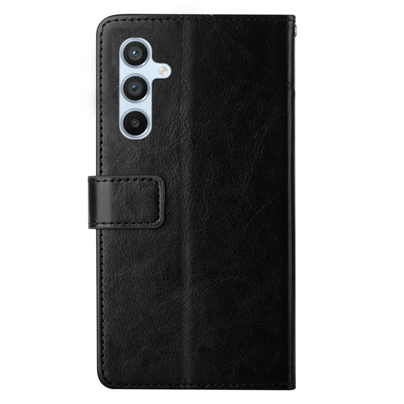For Samsung Galaxy A16 5G / A16 4G Case with Wrist Strap Y Shaped Lines Imprint Leather Phone Cover - Black
