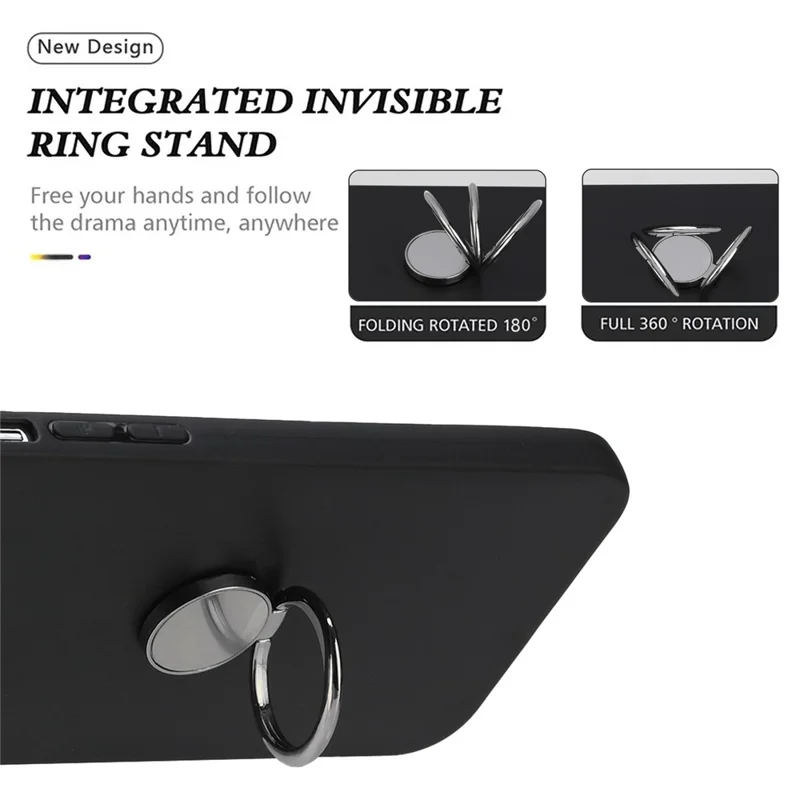 For Samsung Galaxy A16 5G / A16 4G Matte Case Ring Kickstand Soft TPU Phone Cover - Black