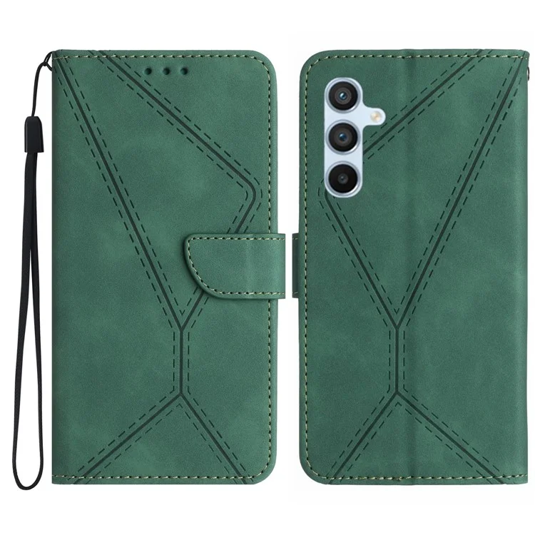 HT05 For Samsung Galaxy A16 5G / A16 4G Phone Case Skin-Touch Lines PU Leather Flip Cover - Green