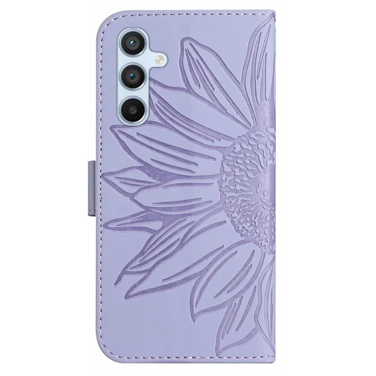 HT04 para Samsung Galaxy A16 5G / A16 4G Funda Sunflower Imprint PU Leather Phone Cover con Correa Larga - Light Purple