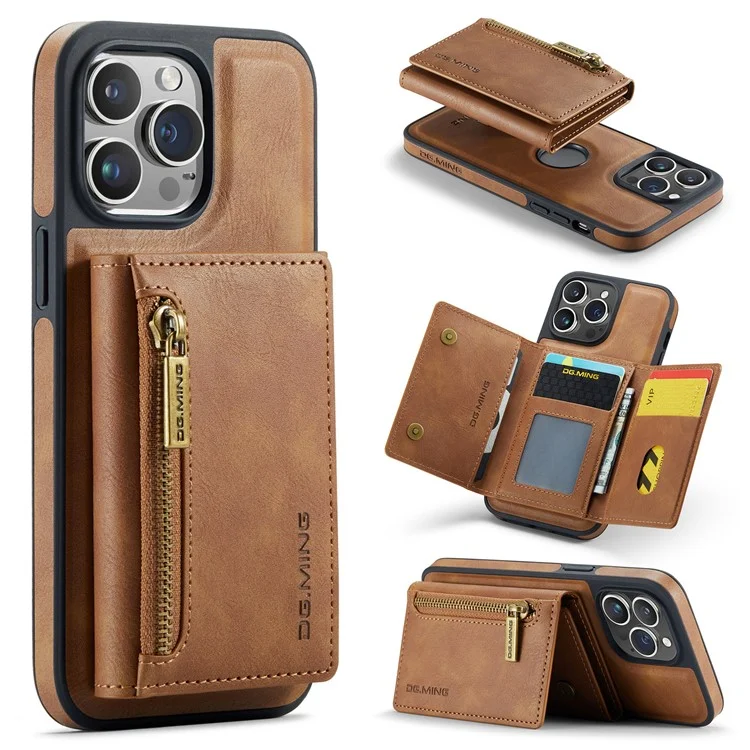 DG.MING M5 Series Per custodia iPhone 16 Pro Custodia magnetica removibile in pelle con slot per carte - Marrone