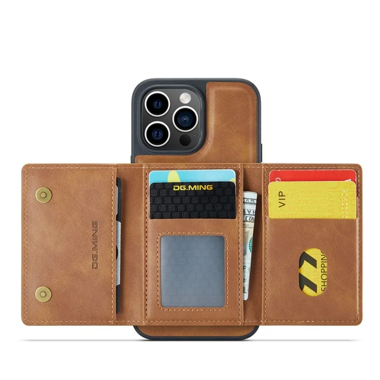 DG.MING M5 Series Per custodia iPhone 16 Pro Custodia magnetica removibile in pelle con slot per carte - Marrone